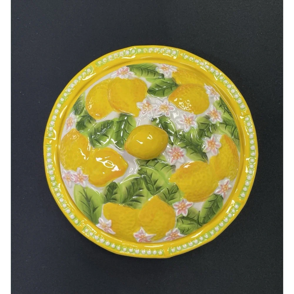Temp-tations Tara Figural Fruit Lemon Covered Pie Dish 3D Lemon Lid 6.5